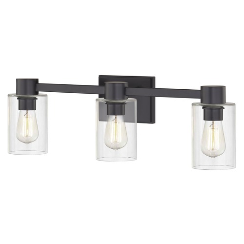 Design Classics Lighting Vashon Matte Black Vanity Light with Clear Cylinder Glass 2103-07 GL1040C