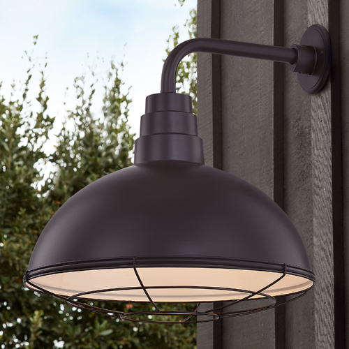 Bronze Gooseneck Barn Light with 18-Inch Caged Dome Shade