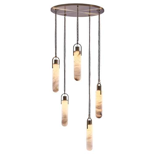 Kalco Lighting Flint Winter Brass LED Multi-Light Pendant with Cylindrical Shade