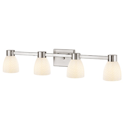 4-Light White Art Glass Vanity Light Satin Nickel