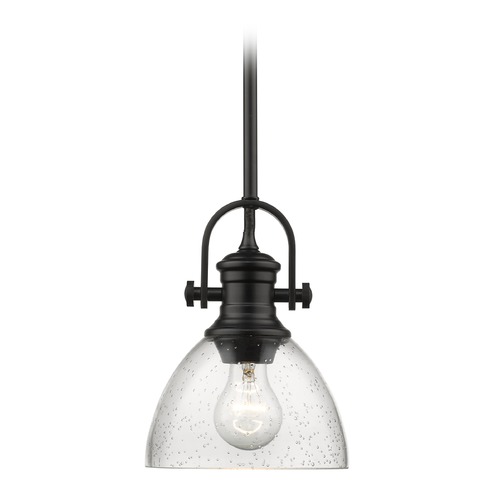 Golden Lighting Hines Mini Pendant in Black with Seeded Glass 3118-M1LBLK-SD