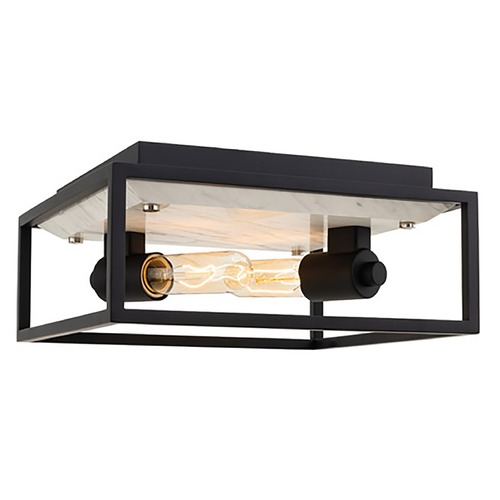 Kalco Lighting Plaza 2-Light Flush Mount in Matte Black with Natural White Marble 512042MB