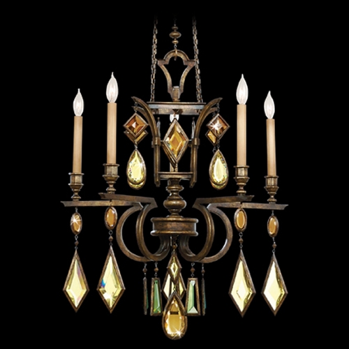 Fine Art Lamps Encased Gems Bronze Patina Crystal Chandelier