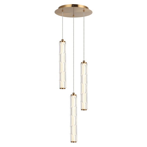 Matteo Lighting Ripley Aged Gold Brass LED Multi-Light Pendant with Cylindrical Shade
