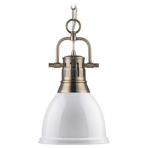 Golden Lighting Duncan Small Pendant in Aged Brass & White by Golden Lighting 3602-S AB-WH