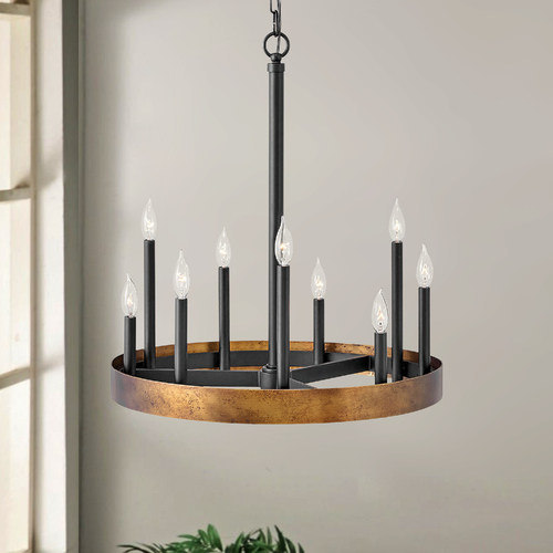 Wells 24-Inch Weathered Brass & Black Chandelier by Hinkley Lighting