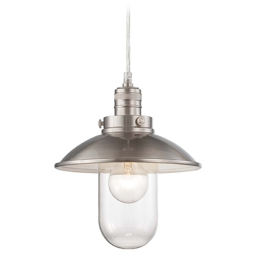 Downtown Edison Brushed Nickel Mini-Pendant Light with Bowl / Dome Shade
