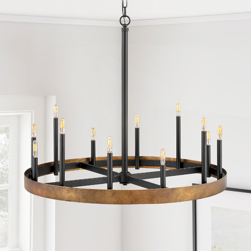 Hinkley Wells 35.75-Inch Weathered Brass & Black Chandelier by Hinkley Lighting 3869WA