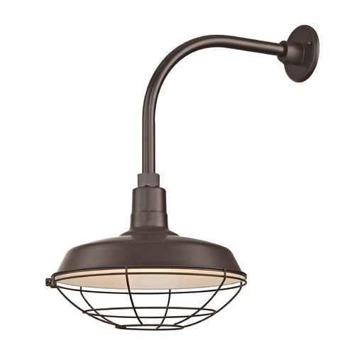 Bronze Gooseneck Barn Light with 14-Inch Caged Shade
