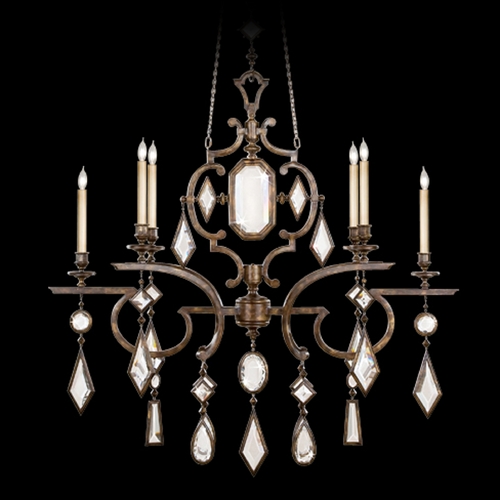 Fine Art Lamps Encased Gems Bronze Patina Crystal Chandelier