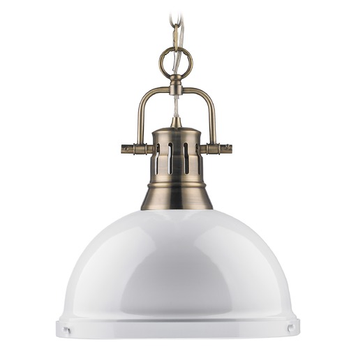 Duncan Large Pendant in Aged Brass & White by Golden Lighting