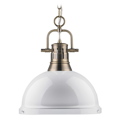 Golden Lighting Duncan Large Pendant in Aged Brass & White by Golden Lighting 3602-L AB-WH