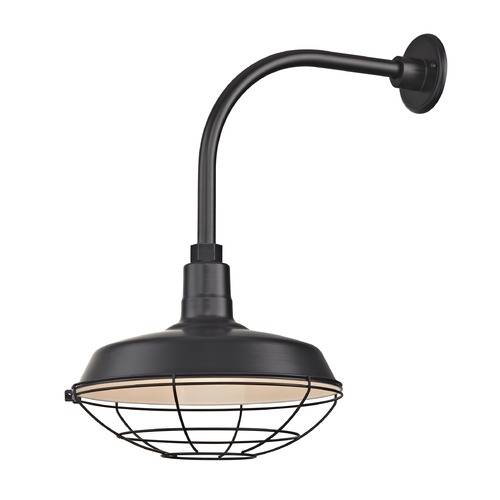 Recesso Lighting by Dolan Designs Black Gooseneck Barn Light with 14-Inch Caged Shade BL-ARML-BLK/BL-SH14-BLK/BL-CG14BLK