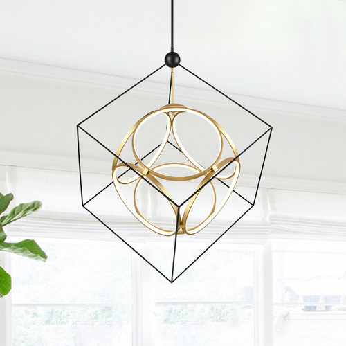 Kuzco Lighting Monza Black & Antique Brass LED Pendant by Kuzco Lighting CH19234-BK/AN