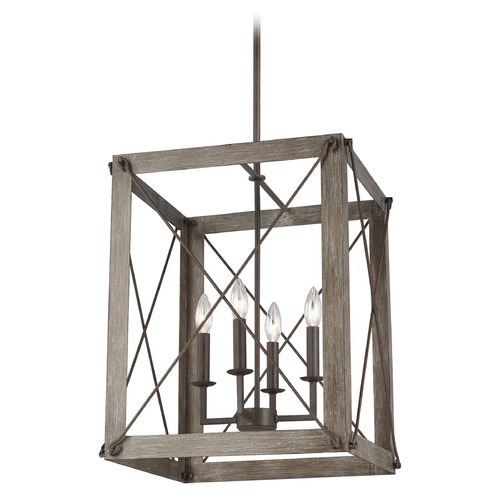 Thornwood Washed Pine & Weathered Iron Pendant by Visual Comfort Studio