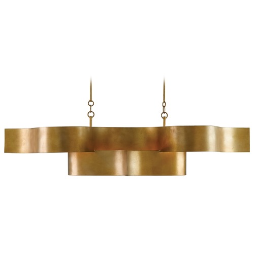 Grand Lotus Linear Chandelier in Antique Gold by Currey & Company