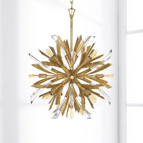 Fredrick Ramond Vida 22-Inch Wide Medium Orb Pendant in Burnished Gold with Crystal FR40904BNG