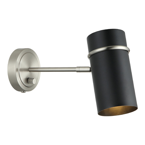Matteo Lighting Cilindro Brushed Nickel & Matte Black Plug and Cord Wall Lamp