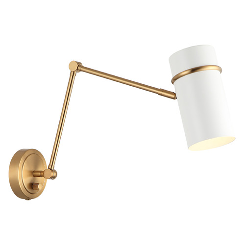 Matteo Lighting Cilindro Aged Gold Brass & White Plug and Cord Wall Lamp