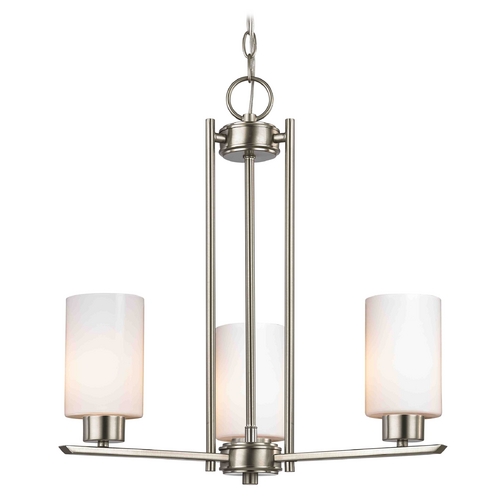 Chandelier with White Glass in Satin Nickel - 3-Lights