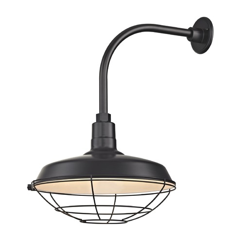 Black Gooseneck Barn Light with 16-Inch Caged Shade