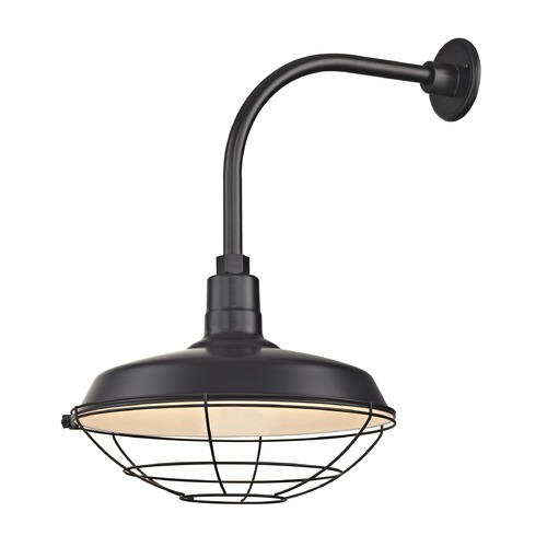 Recesso Lighting by Dolan Designs Black Gooseneck Barn Light with 16-Inch Caged Shade BL-ARML-BLK/BL-SH16-BLK/BL-CG16-BLK