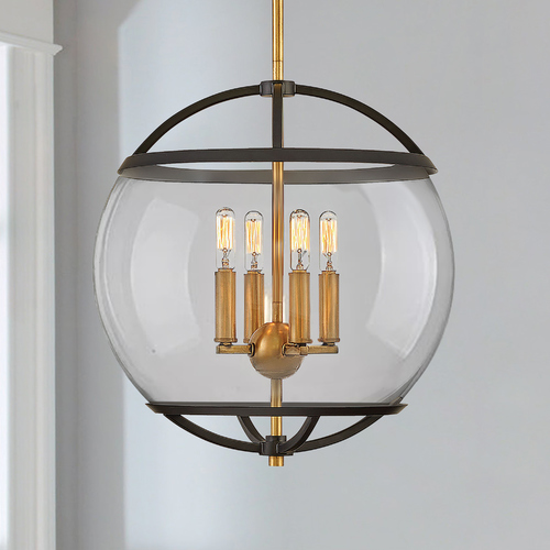 Calvin 15-Inch Black & Heritage Brass Pendant by Hinkley Lighting