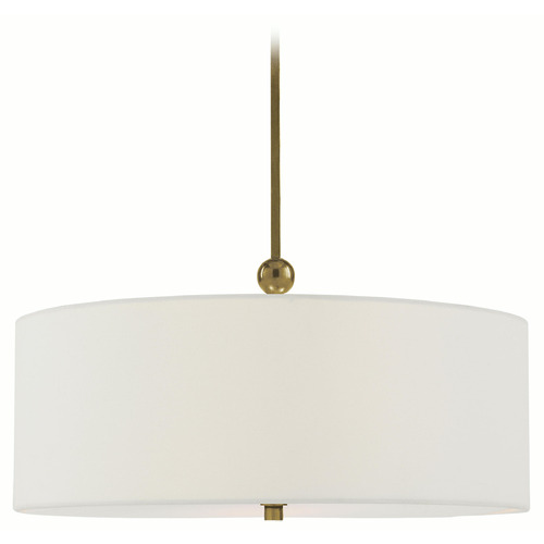 Visual Comfort Signature Collection Reed Hand-Rubbed Antique Brass Pendant Light with Drum Shade