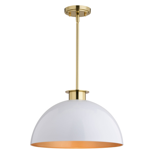 Devon Glossy White & Satin Brass Pendant Light by Vaxcel Lighting