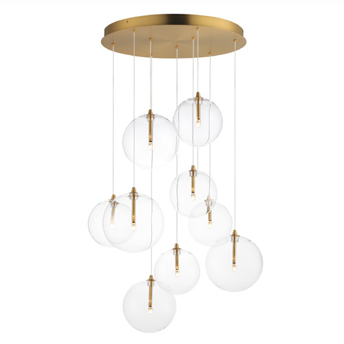 Et2 Global Natural Aged Brass LED Multi-Light Pendant with Globe Shade