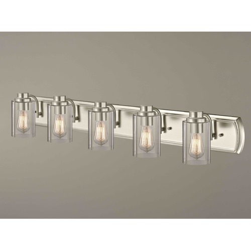 Transitional 5-Light Bathroom Light in Satin Nickel