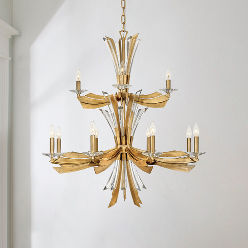 Vida 37.25-Inch High Chandelier in Burnished Gold with Crystal by Fredrick Ramond