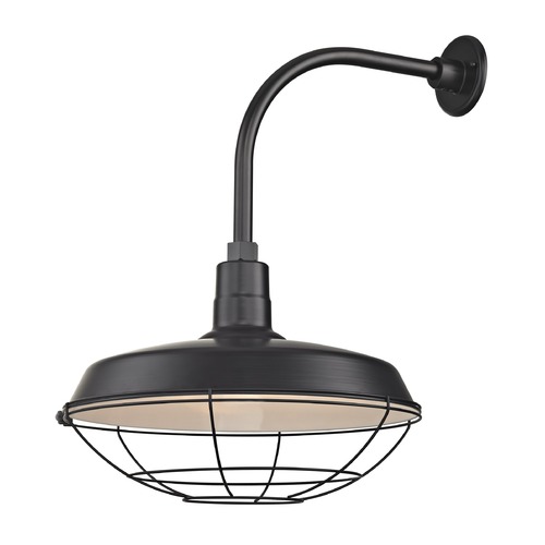 Recesso Lighting by Dolan Designs Black Gooseneck Barn Light with 18-Inch Caged Shade BL-ARML-BLK/BL-SH18-BLK/BL-CG18-BLK