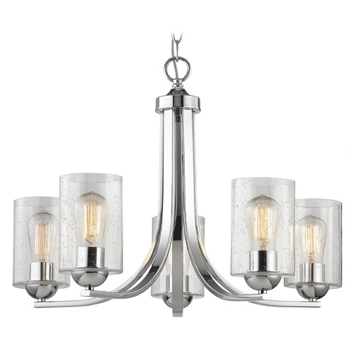 Design Classics Lighting Dalton 5-Light Chandelier in Chrome with Seeded Cylinder Glass 584-26 GL1041C