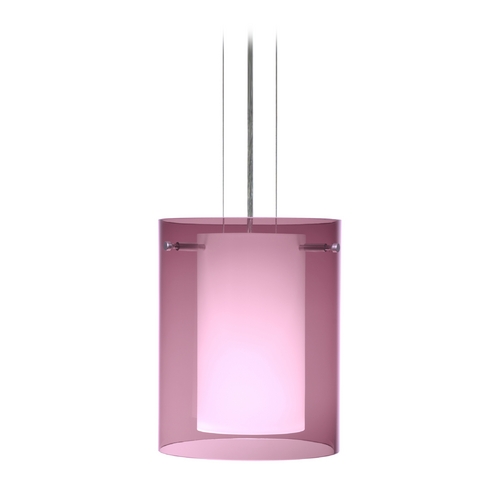 Besa Lighting Modern Pendant Light Purple Glass Satin Nickel by Besa Lighting 1KG-A00607-SN