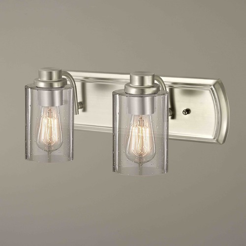 Transitional Seeded Glass Bathroom Light Satin Nickel 2 Lt