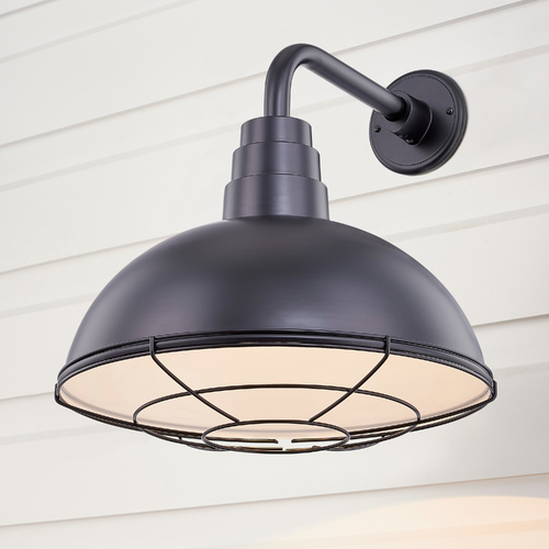 Black Gooseneck Barn Light with 16-Inch Caged Dome Shade