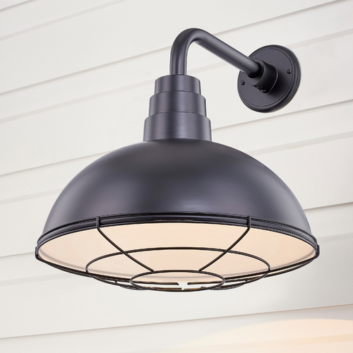 Recesso Lighting by Dolan Designs Black Gooseneck Barn Light with 16-Inch Caged Dome Shade BL-ARMD3-BLK/BL-SH16D/CG16S