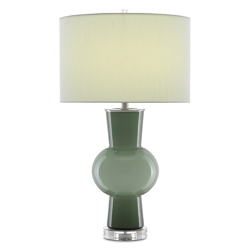 Currey and Company Lighting Currey and Company Duende Light and Dark Green / Polished Nickel / Clear Table Lamp with Drum Shade 6000-0606
