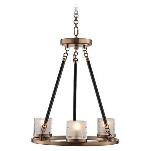 Library LED 3-Light Chandelier in Library Brass Finish by Kalco Lighting