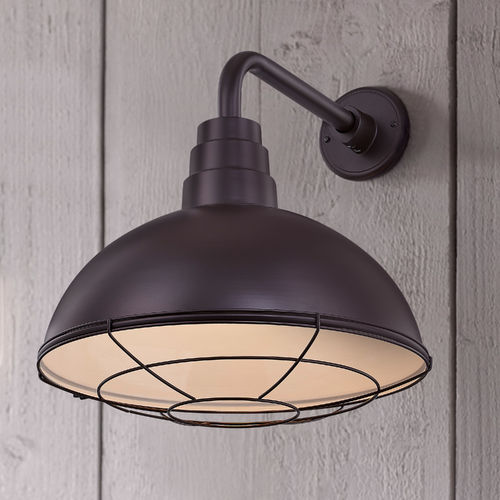 Bronze Gooseneck Barn Light with 16-Inch Caged Dome Shade