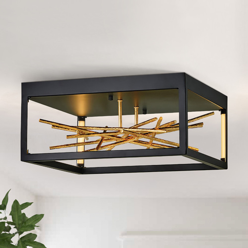 Styx 18-Inch Square LED Flush Mount in Black & Gilded Gold by Fredrick Ramond