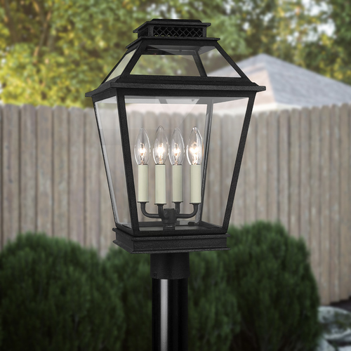 Outdoor LED Post Light Seedy Glass Energy Saver Zinc Finish Dusk to Dawn Lantern 