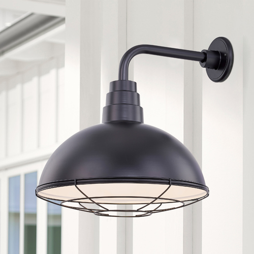 Recesso Lighting by Dolan Designs Black Gooseneck Barn Light with 18-Inch Caged Dome Shade BL-ARMD3-BLK/BL-SH18D/CG18S