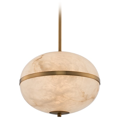 Kalco Lighting Canterbury 16-Inch LED Pendant in Winter Brass with Alabaster Stone 512555WB