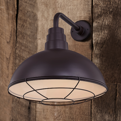 Bronze Gooseneck Barn Light with 18-Inch Caged Dome Shade