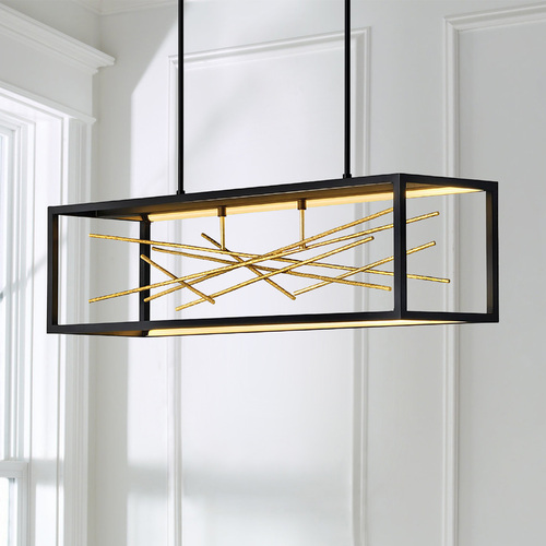 Styx 45-Inch LED Linear Pendant in Black & Gilded Gold by Fredrick Ramond