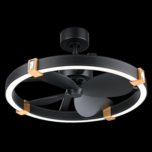 Schonbek Beyond Schonbek Beyond Atomic Black Leather, Aged Brass LED Ceiling Fan with Light BFR45428-BK/AB