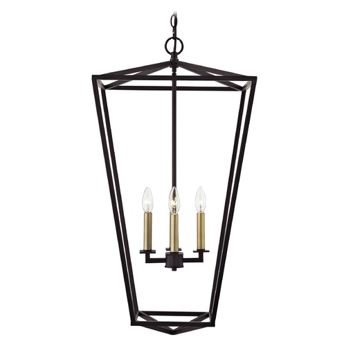 Lantern Pendant Light 4-Lt 33-Inch Tall Bronze and Brass