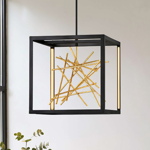 Styx 20-Inch LED Pendant in Black & Gilded Gold by Fredrick Ramond